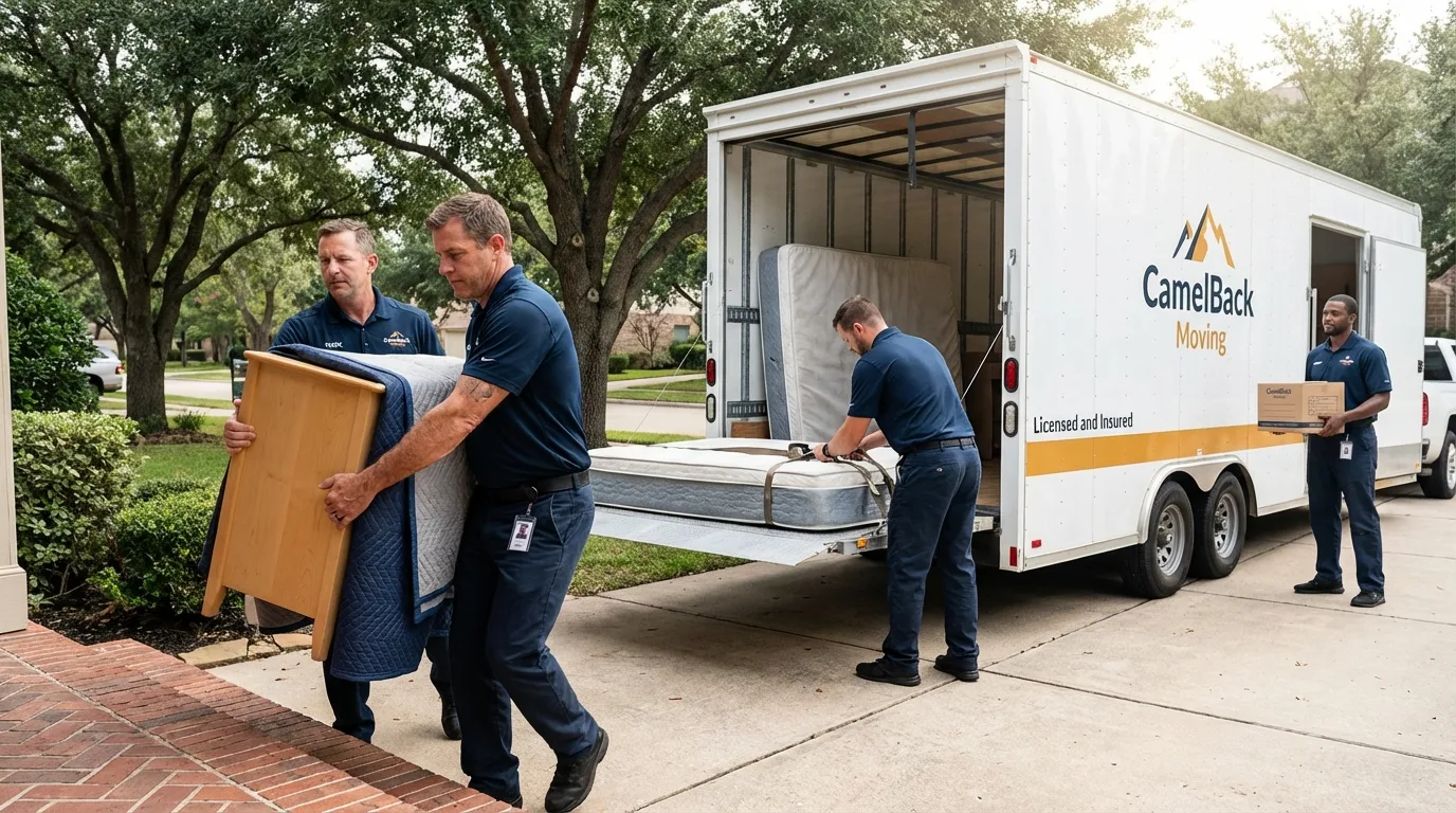 Crew loading residential truck for cross-state move from Salem, WI